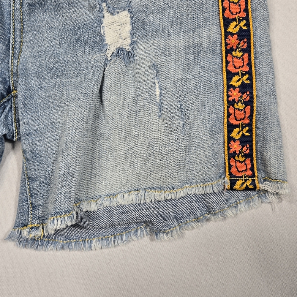 Pilcro Boyfriend Jean Short  Distressed Denim Ribbon Trim Anthropologie sz 26 - Picture 7 of 16
